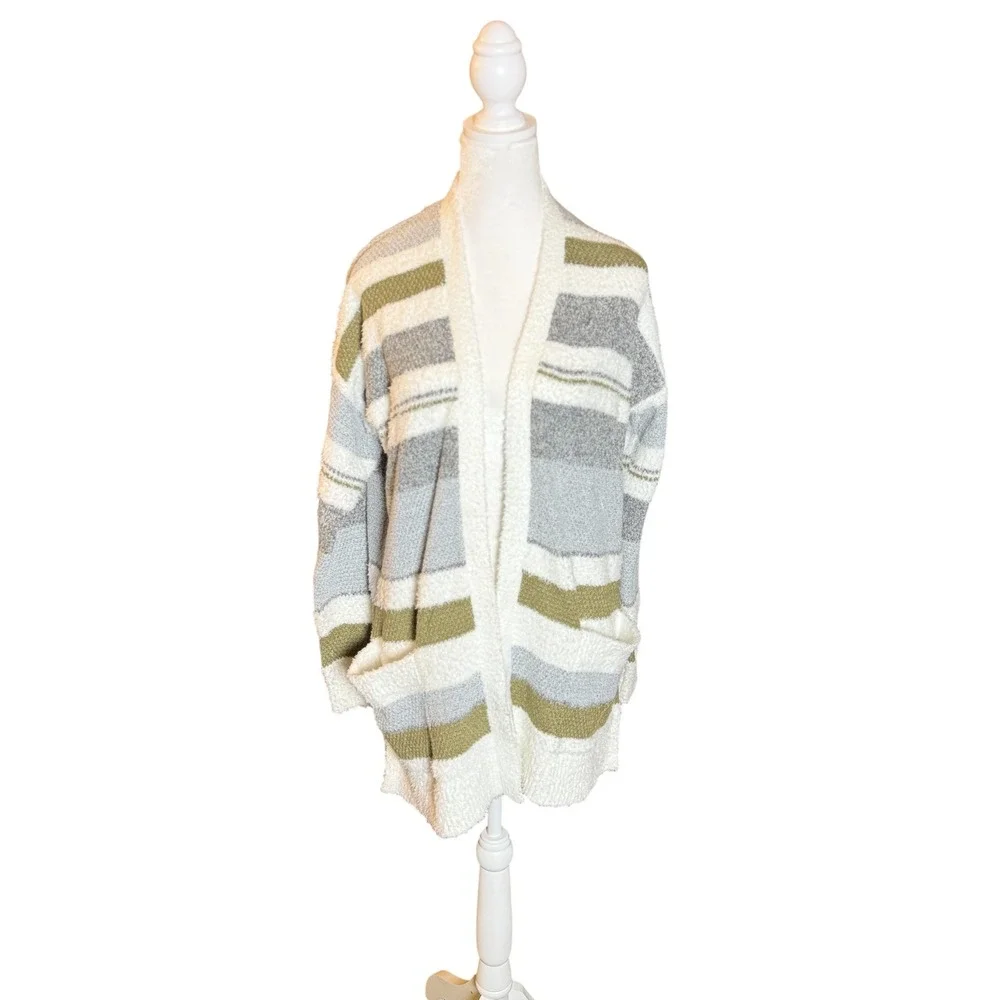 Pink Clover Stitch Fix Striped Open Front Cardigan Sweater Pockets Cozy Knit NWT